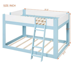 English Elm Queen Low Bunk Bed Solid Wood Slats Two Tone Frame with Guardrails for Kids Blue+White LT000447AAC