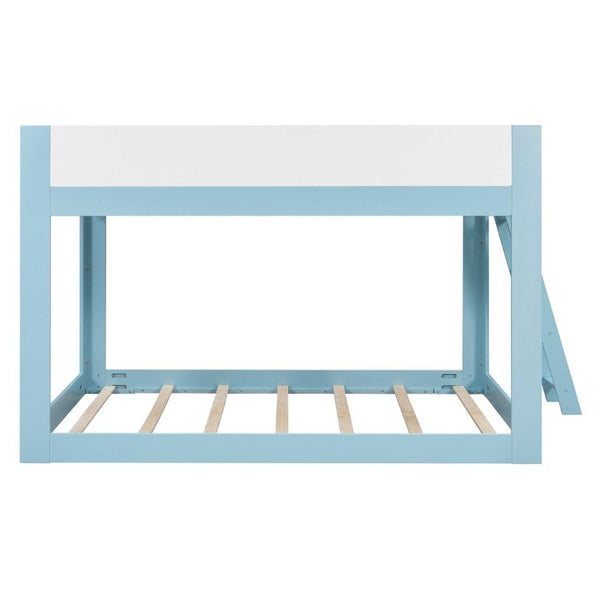 English Elm Queen Low Bunk Bed Solid Wood Slats Two Tone Frame with Guardrails for Kids Blue+White LT000447AAC