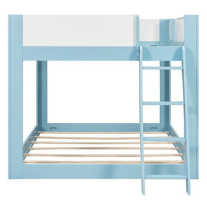 English Elm Queen Low Bunk Bed Solid Wood Slats Two Tone Frame with Guardrails for Kids Blue+White LT000447AAC