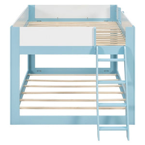 English Elm Queen Low Bunk Bed Solid Wood Slats Two Tone Frame with Guardrails for Kids Blue+White LT000447AAC