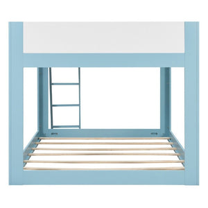 English Elm Queen Low Bunk Bed Solid Wood Slats Two Tone Frame with Guardrails for Kids Blue+White LT000447AAC