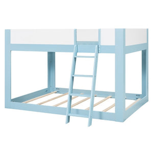 English Elm Queen Low Bunk Bed Solid Wood Slats Two Tone Frame with Guardrails for Kids Blue+White LT000447AAC