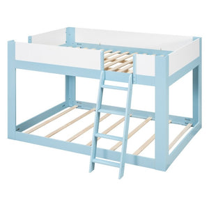 English Elm Queen Low Bunk Bed Solid Wood Slats Two Tone Frame with Guardrails for Kids Blue+White LT000447AAC