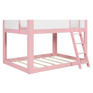 English Elm Queen Low Bunk Bed Solid Wood Slats Two Tone Frame with Guardrails for Kids Pink+White LT000447AAH