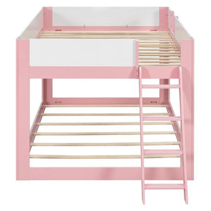 English Elm Queen Low Bunk Bed Solid Wood Slats Two Tone Frame with Guardrails for Kids Pink+White LT000447AAH