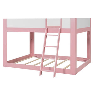 English Elm Queen Low Bunk Bed Solid Wood Slats Two Tone Frame with Guardrails for Kids Pink+White LT000447AAH