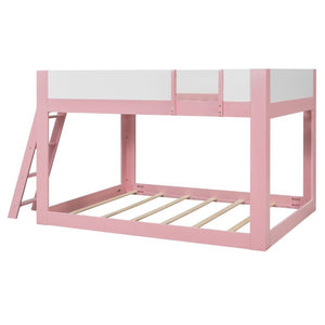 English Elm Queen Low Bunk Bed Solid Wood Slats Two Tone Frame with Guardrails for Kids Pink+White LT000447AAH