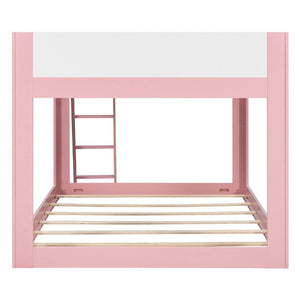 English Elm Queen Low Bunk Bed Solid Wood Slats Two Tone Frame with Guardrails for Kids Pink+White LT000447AAH