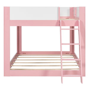 English Elm Queen Low Bunk Bed Solid Wood Slats Two Tone Frame with Guardrails for Kids Pink+White LT000447AAH