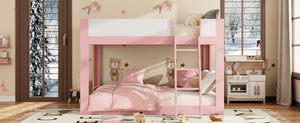 English Elm Queen Low Bunk Bed Solid Wood Slats Two Tone Frame with Guardrails for Kids Pink+White LT000447AAH