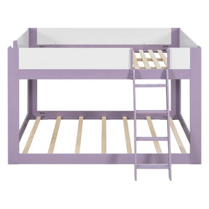 English Elm Queen Low Bunk Bed Solid Wood Slats Two Tone Frame with Guardrails for Kids Purple+White LT000447AAI