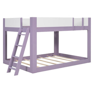 English Elm Queen Low Bunk Bed Solid Wood Slats Two Tone Frame with Guardrails for Kids Purple+White LT000447AAI