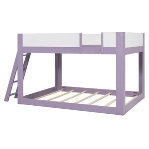 English Elm Queen Low Bunk Bed Solid Wood Slats Two Tone Frame with Guardrails for Kids Purple+White LT000447AAI