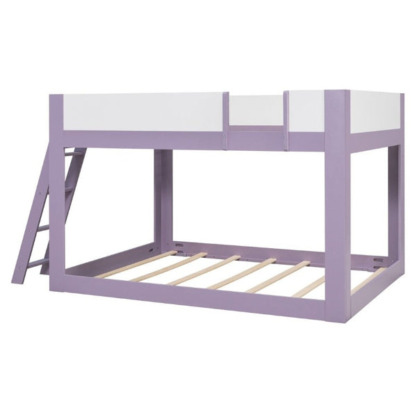 English Elm Queen Low Bunk Bed Solid Wood Slats Two Tone Frame with Guardrails for Kids Purple+White LT000447AAI