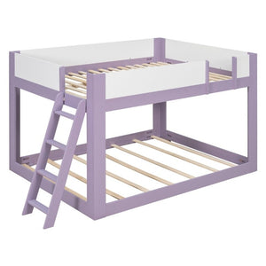 English Elm Queen Low Bunk Bed Solid Wood Slats Two Tone Frame with Guardrails for Kids Purple+White LT000447AAI
