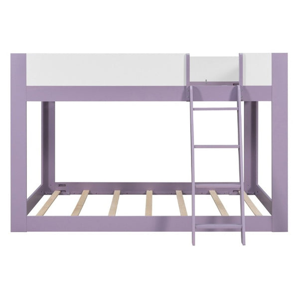 English Elm Queen Low Bunk Bed Solid Wood Slats Two Tone Frame with Guardrails for Kids Purple+White LT000447AAI