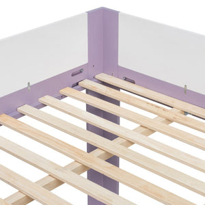 English Elm Queen Low Bunk Bed Solid Wood Slats Two Tone Frame with Guardrails for Kids Purple+White LT000447AAI