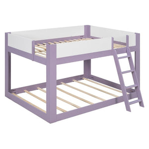 English Elm Queen Low Bunk Bed Solid Wood Slats Two Tone Frame with Guardrails for Kids Purple+White LT000447AAI