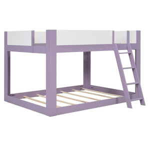 English Elm Queen Low Bunk Bed Solid Wood Slats Two Tone Frame with Guardrails for Kids Purple+White LT000447AAI
