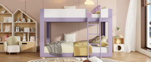 English Elm Queen Low Bunk Bed Solid Wood Slats Two Tone Frame with Guardrails for Kids Purple+White LT000447AAI