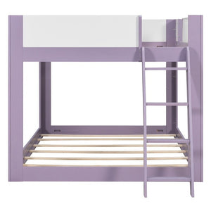 English Elm Queen Low Bunk Bed Solid Wood Slats Two Tone Frame with Guardrails for Kids Purple+White LT000447AAI
