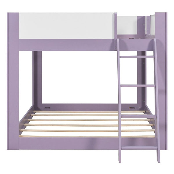 English Elm Queen Low Bunk Bed Solid Wood Slats Two Tone Frame with Guardrails for Kids Purple+White LT000447AAI