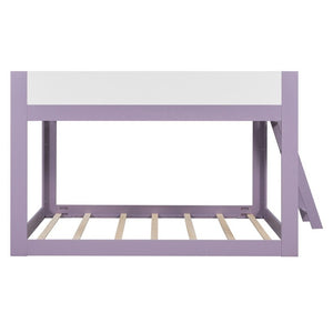 English Elm Queen Low Bunk Bed Solid Wood Slats Two Tone Frame with Guardrails for Kids Purple+White LT000447AAI