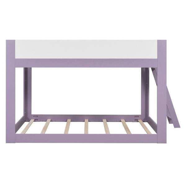 English Elm Queen Low Bunk Bed Solid Wood Slats Two Tone Frame with Guardrails for Kids Purple+White LT000447AAI