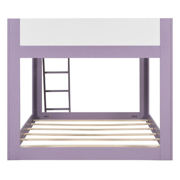 English Elm Queen Low Bunk Bed Solid Wood Slats Two Tone Frame with Guardrails for Kids Purple+White LT000447AAI