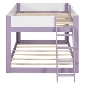 English Elm Queen Low Bunk Bed Solid Wood Slats Two Tone Frame with Guardrails for Kids Purple+White LT000447AAI