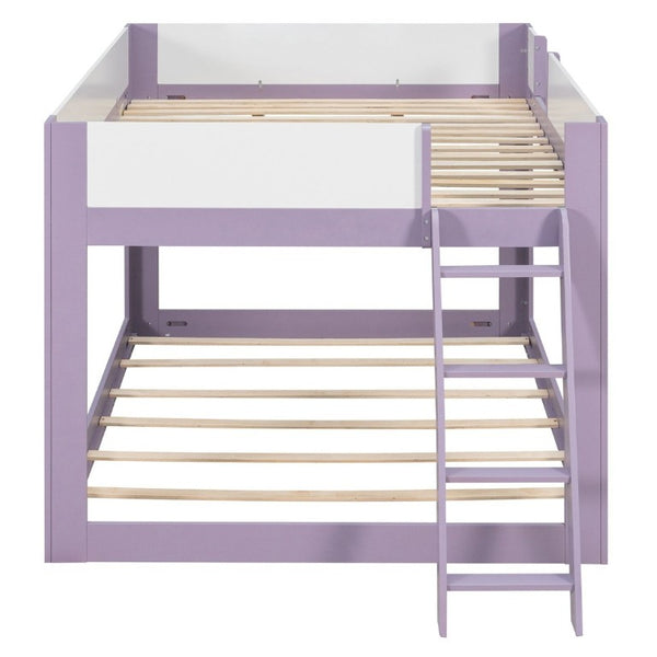 English Elm Queen Low Bunk Bed Solid Wood Slats Two Tone Frame with Guardrails for Kids Purple+White LT000447AAI