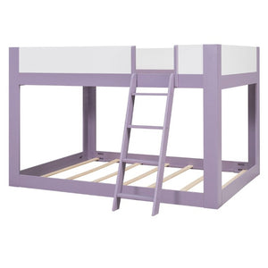 English Elm Queen Low Bunk Bed Solid Wood Slats Two Tone Frame with Guardrails for Kids Purple+White LT000447AAI