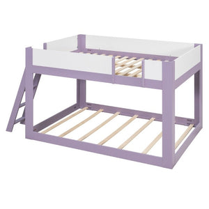 English Elm Queen Low Bunk Bed Solid Wood Slats Two Tone Frame with Guardrails for Kids Purple+White LT000447AAI