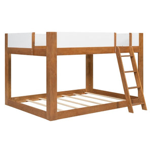English Elm Queen Low Bunk Bed Solid Wood Slats Two Tone Frame with Guardrails for Kids Walnut+White LT000447AAL