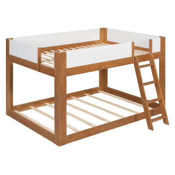 English Elm Queen Low Bunk Bed Solid Wood Slats Two Tone Frame with Guardrails for Kids Walnut+White LT000447AAL