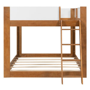 English Elm Queen Low Bunk Bed Solid Wood Slats Two Tone Frame with Guardrails for Kids Walnut+White LT000447AAL