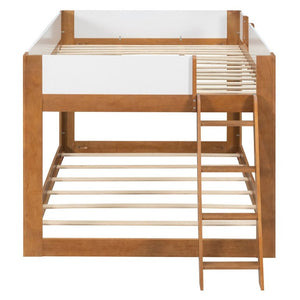 English Elm Queen Low Bunk Bed Solid Wood Slats Two Tone Frame with Guardrails for Kids Walnut+White LT000447AAL