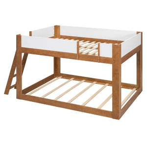 English Elm Queen Low Bunk Bed Solid Wood Slats Two Tone Frame with Guardrails for Kids Walnut+White LT000447AAL