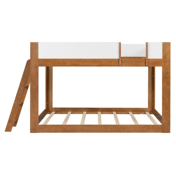 English Elm Queen Low Bunk Bed Solid Wood Slats Two Tone Frame with Guardrails for Kids Walnut+White LT000447AAL