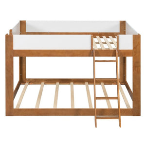 English Elm Queen Low Bunk Bed Solid Wood Slats Two Tone Frame with Guardrails for Kids Walnut+White LT000447AAL