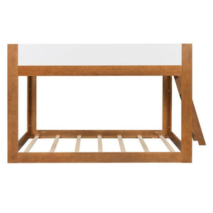 English Elm Queen Low Bunk Bed Solid Wood Slats Two Tone Frame with Guardrails for Kids Walnut+White LT000447AAL