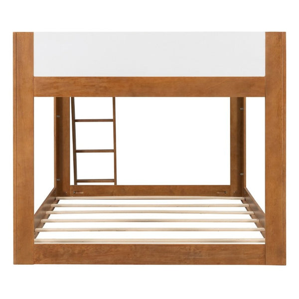 English Elm Queen Low Bunk Bed Solid Wood Slats Two Tone Frame with Guardrails for Kids Walnut+White LT000447AAL