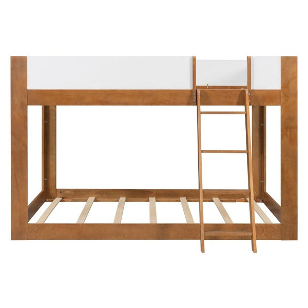 English Elm Queen Low Bunk Bed Solid Wood Slats Two Tone Frame with Guardrails for Kids Walnut+White LT000447AAL
