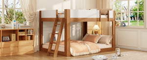 English Elm Queen Low Bunk Bed Solid Wood Slats Two Tone Frame with Guardrails for Kids Walnut+White LT000447AAL