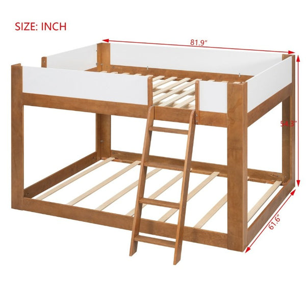 English Elm Queen Low Bunk Bed Solid Wood Slats Two Tone Frame with Guardrails for Kids Walnut+White LT000447AAL