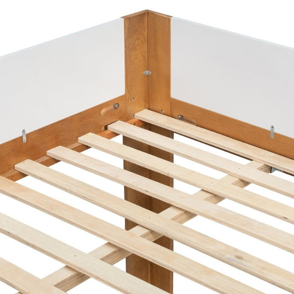 English Elm Queen Low Bunk Bed Solid Wood Slats Two Tone Frame with Guardrails for Kids Walnut+White LT000447AAL