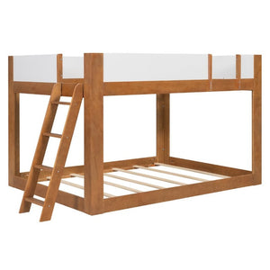 English Elm Queen Low Bunk Bed Solid Wood Slats Two Tone Frame with Guardrails for Kids Walnut+White LT000447AAL