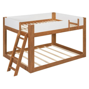 English Elm Queen Low Bunk Bed Solid Wood Slats Two Tone Frame with Guardrails for Kids Walnut+White LT000447AAL