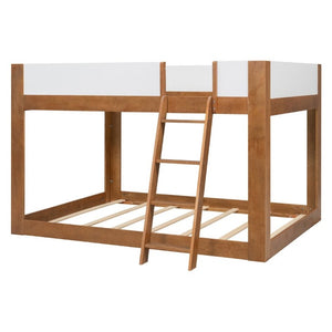 English Elm Queen Low Bunk Bed Solid Wood Slats Two Tone Frame with Guardrails for Kids Walnut+White LT000447AAL
