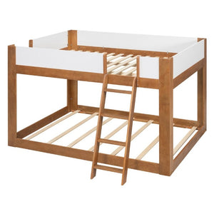 English Elm Queen Low Bunk Bed Solid Wood Slats Two Tone Frame with Guardrails for Kids Walnut+White LT000447AAL